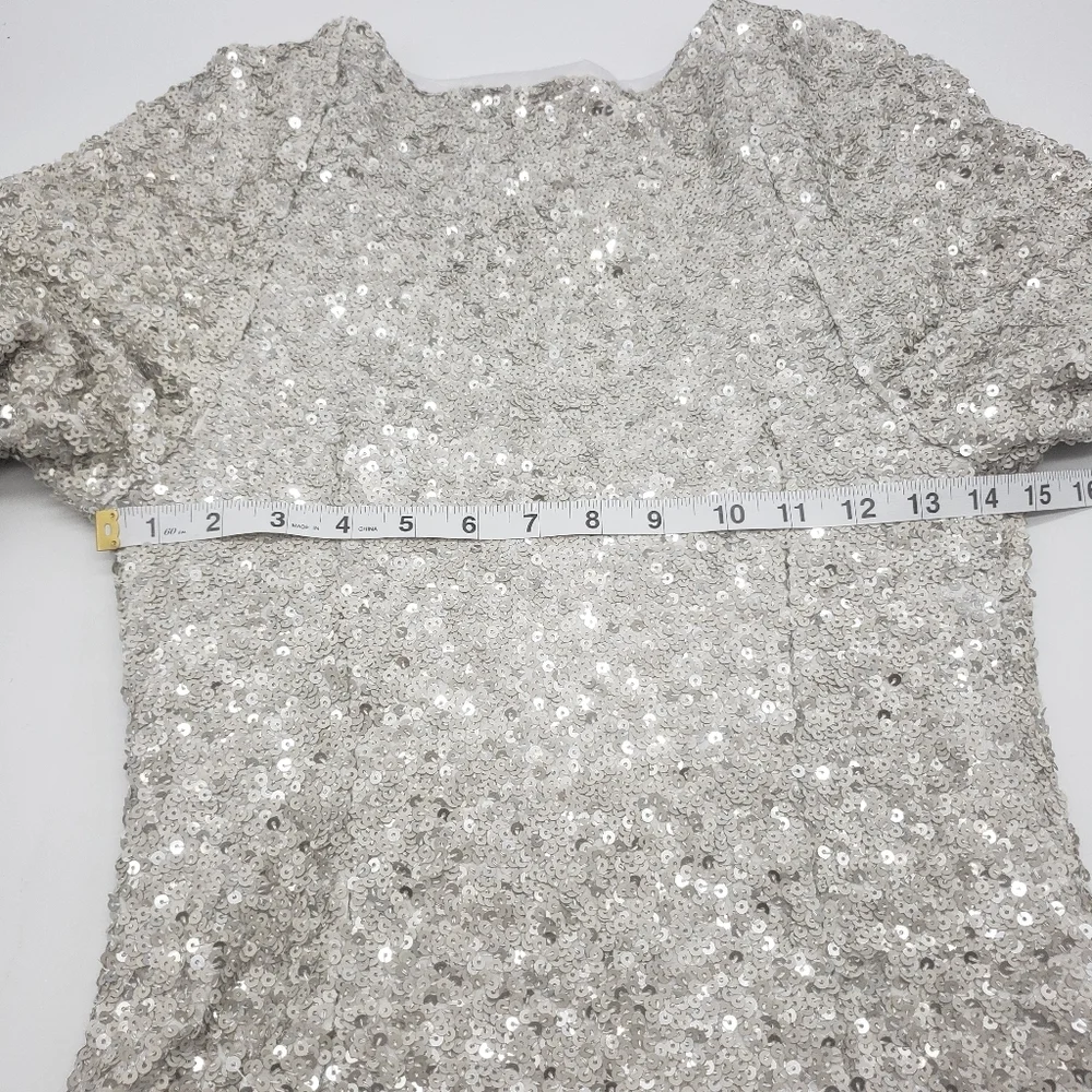 Free People Women US 6 champagne all over sequin dress Party Girl mini side zip - Picture 12 of 15